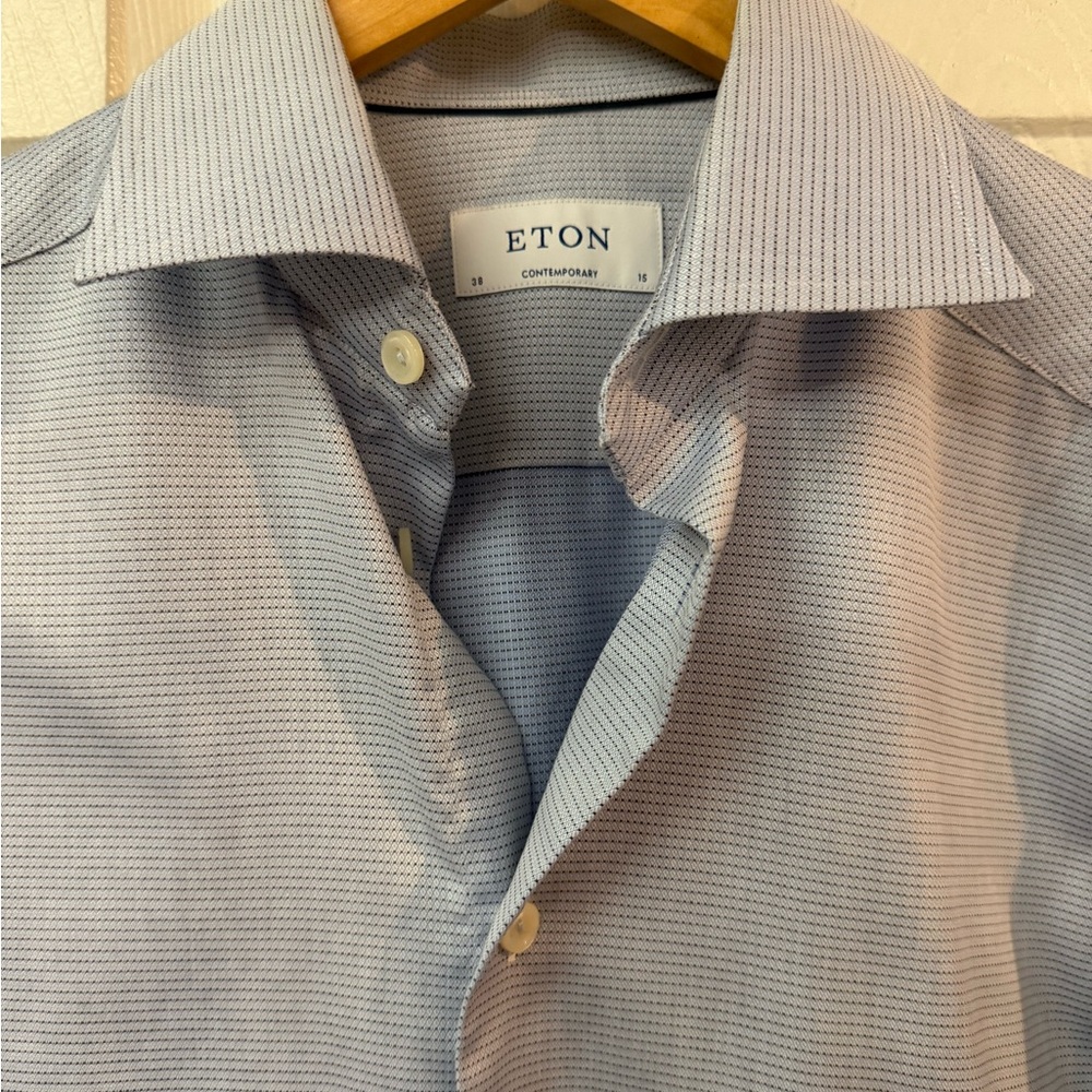 Eton Men's Light Blue Patterned Dress Shirt